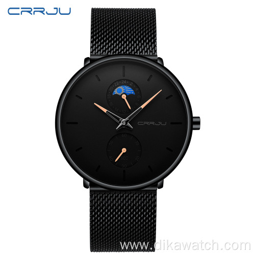 CRRJU 2263 New High Quality Military Male Top Brand Mesh Belt Watches Men Wrist Luxury Quartz Date Waterproof Relogio Masculino